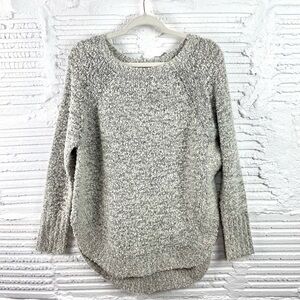 Harper Heritage Hi-Lo Oatmeal Heather Nubby Knit Pullover Crew Neck Sweater S